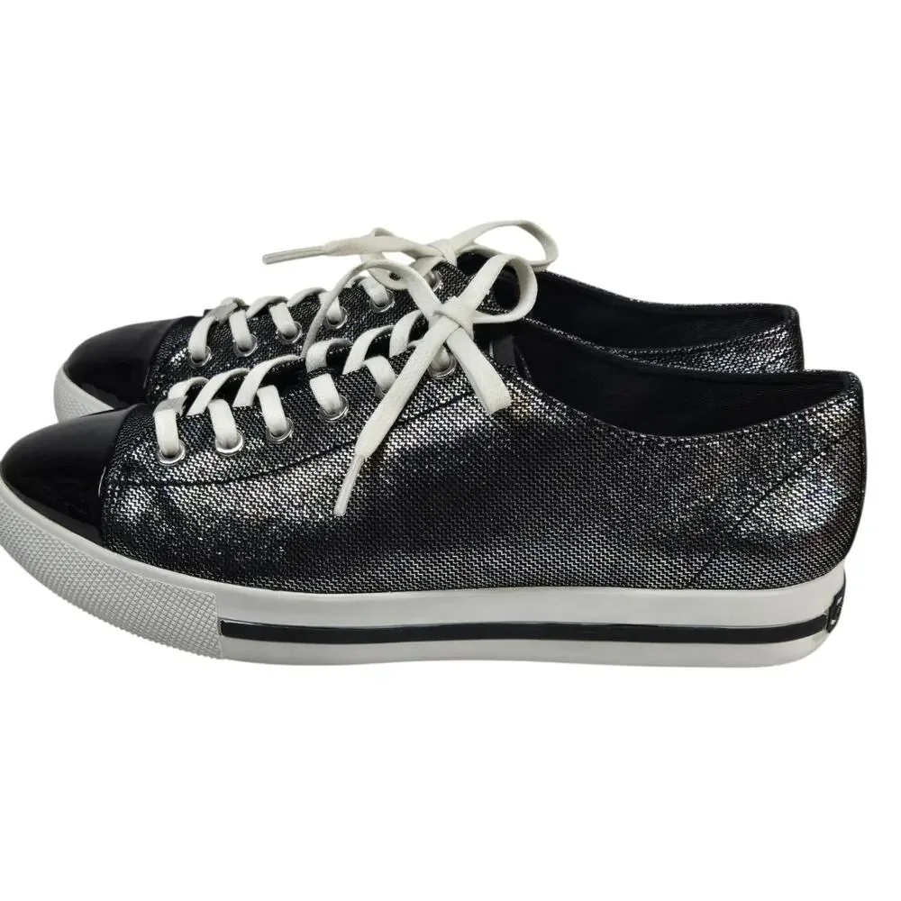 Coach Ian Sneakers Womens Sz 10 Black Iridescent Patent Leather Cap Toe Low Top